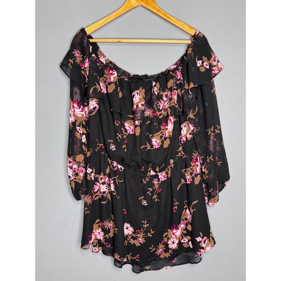 Lane Bryant Ruffle Off Shoulder Floral 3/4 Sleeve Womens Top Size 14 - Picture 2 of 4